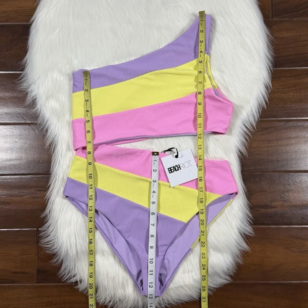 Beach Riot Womens Size Large Pink Yellow Purple Joyce Cut Out One Piece Swimsuit - Picture 4 of 11